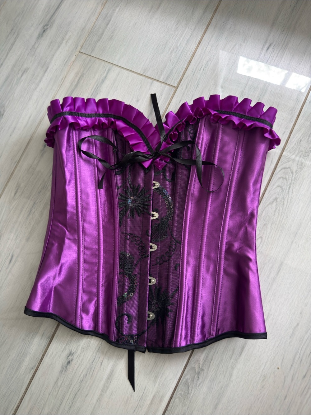 Midnight Lotus Women's Small Corset  Violet Purple & Black Lace-Up